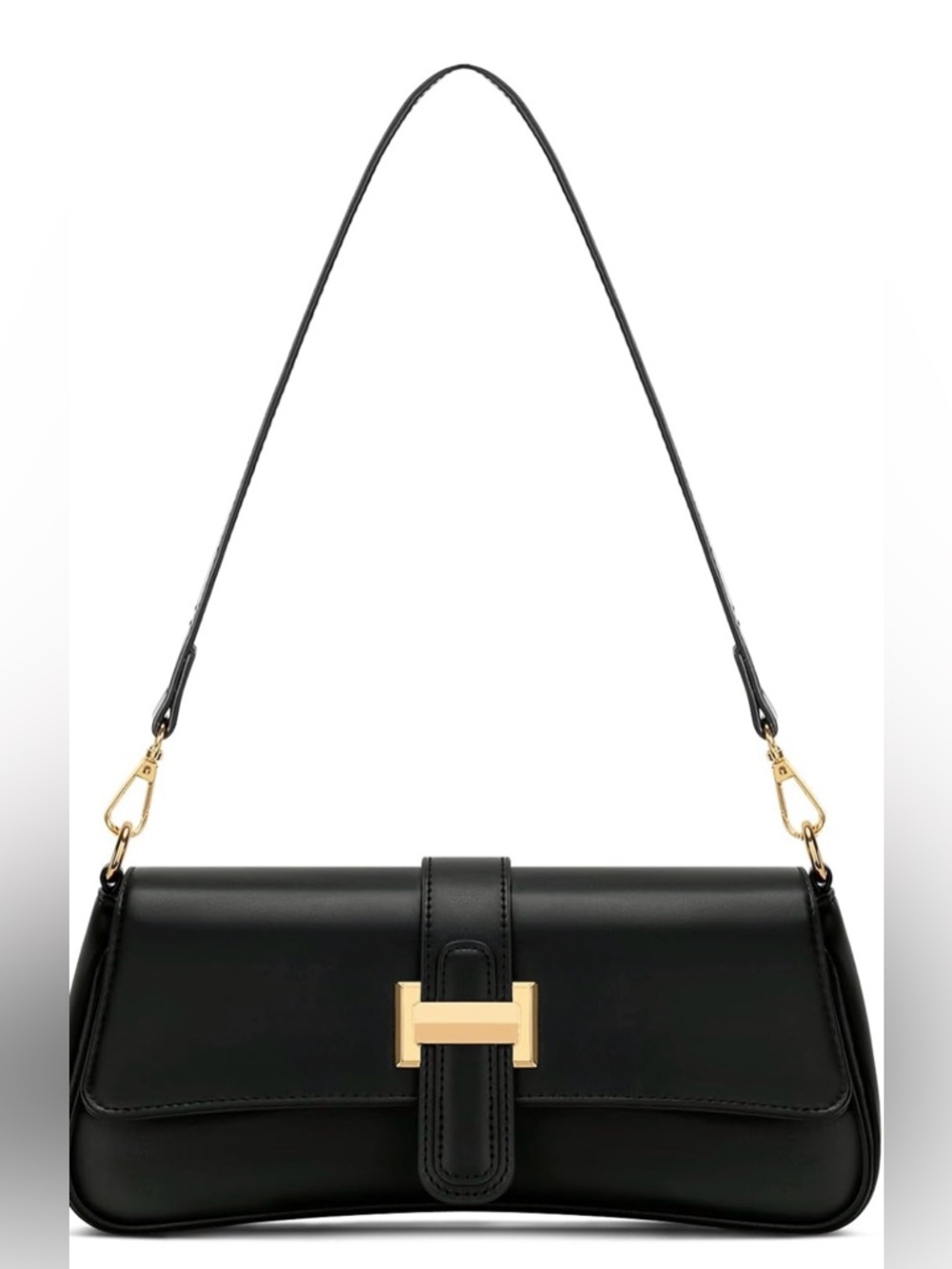 Black PU Leather Shoulder Bag with Gold Hardware